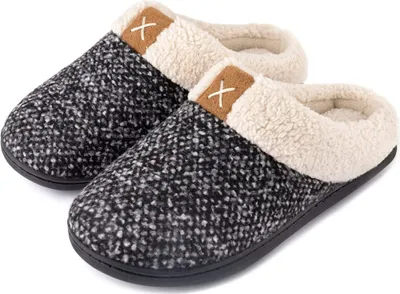 Produktbild von Pánské plyšové pantofle ASKSA Soft Non-Slip Sole Memory Foam Comfortable Slippers, Black/White, velikost: 44-45(11-12)