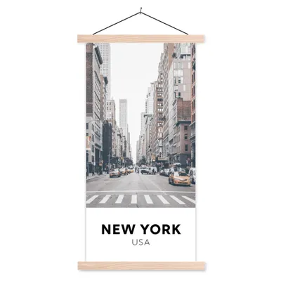 Produktbild von MuchoWow® Textilposter New York - Straße - Häuser 60x120 cm mit holzfarbenen Rahmen - Holz