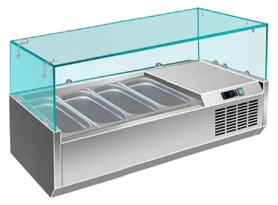 Imagen del producto de Base refrigerante para pizzas con cubierta de vidrio, para 4 bandejas de 1/3 GN | 1200 x 335 x 460 mm