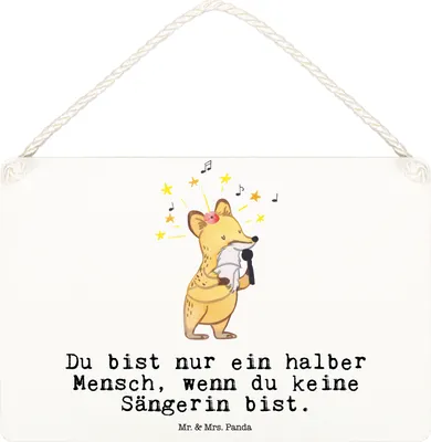 Produktbild von Mr. & Mrs. Panda Schild Sängerin Herz DIN A6 - Weiß - Geschenk, holzbild, Türschild, wandtafel, Wandbild Holz, kleine aufmerksamkeit