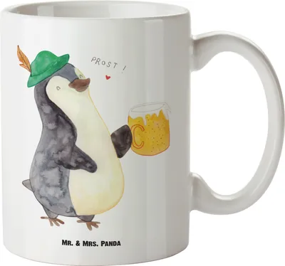 Produktbild von Mr. & Mrs. Panda steingut tasse Pinguin Bier - Weiß - Geschenk, großer kaffeepott, , Feierabend, Große, Pinguine, weisse, Keramiktasse, Beschwippst, Pott