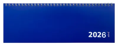 A blue desk calendar for the year 2026 with the brand name 'adina' printed vertically.
