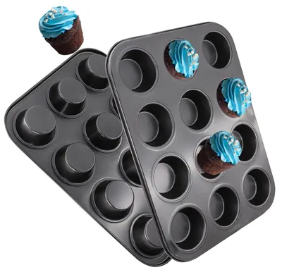 Zdjęcie produktu dla Formy do muffinek, zestaw 12 sztuk, 2 sztuki, powłoka nieprzywierająca, stal, kolor czarny
