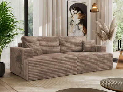 Produktbild von MKS MEBLE Sofa VIRELLA mit DL-Schlaffunktion und Bettkasten, 4-Sitzer Sofa, lose Kissen, Schlafsofa 240 x 115 x 88 cm - Braun Cord
