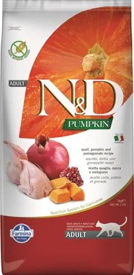 Productafbeelding van Farmina Pet Food N&D Pumpkin voor volwassen katten, 5 kg. Geschikt voor volwassen katten, met kip. 5 kg