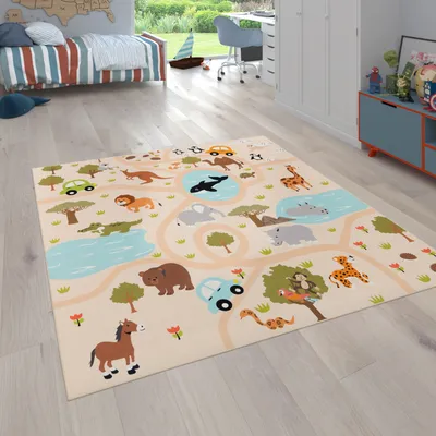 Produktbild von Kinder-Teppiche, Kurzflor-Teppiche für Kinderzimmer mit vers. Designs Spielteppiche Bunt Grösse 200 cm Quadrat