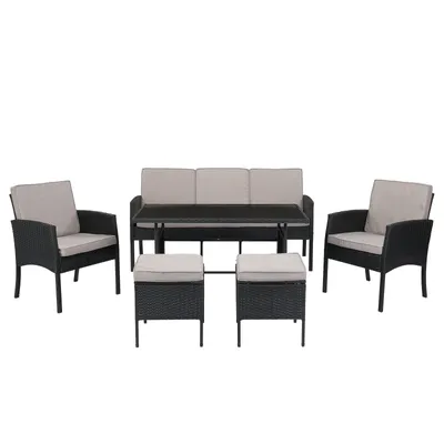 Produktbild von FCH Gartenmöbel-Set,Polyrattan Lounge Set,Gartenlounge-Set - Sofa, Tisch, Hocker & Kissen