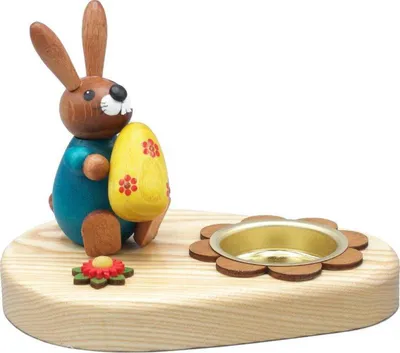 Obrázok produktu pre Veľkonočná dekorácia držiak na čajovú sviečku zajačik s vajíčkom farebný ŠxVxH 10x7x7cm NOVINKA