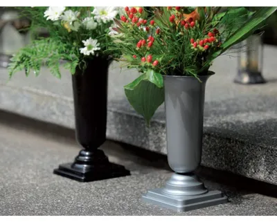 Produktbild von Grabvase Kunststoff - schwarz - H40 cm - Grabschmuck - Blumenvase fur Gedenkstatte/friedhof