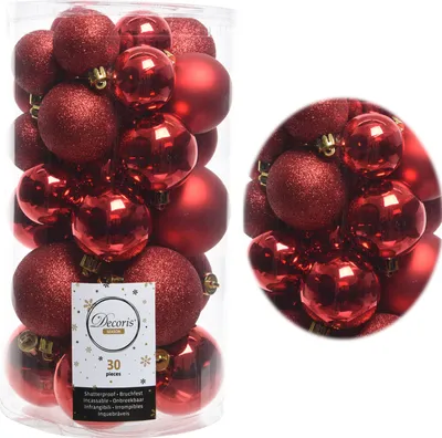 Produktbild von LS-LebenStil 30 Kunststoff Weihnachtskugeln Rot 4cm-6cm Baumkugel Christbaumkugel Christbaumschmuck Weihnachtsdeko bruchsicher bruchfest