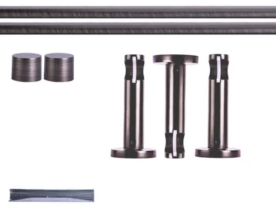 Produktbild von Gardinenstange Set, 1-läufig, ⌀ 19 mm, 240 cm, anthrazit + Wand, Kappe Komplettset mit Halterungen & Endstücke, Vorhangstange in Silber, Rot-Bronze & Anthrazit, 120–400cm, Eisen, Aluminum Victoria M.