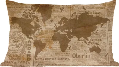 Produktbild von MuchoWow® Zierkissen Sofakissen Wohnzimmer Dekokissen 50x30 cm Weltkarte - Retro - Zeitung - Wohnzimmerdekoration - Polster mit Photo