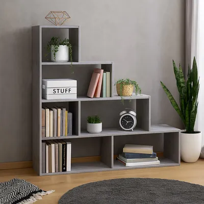 Produktbild von Stufenregal in Beton Raumteiler Bücherregal 114 x 114 x 30 cm vielseitig einsetzba