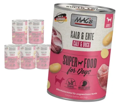 Zdjęcie produktu dla MAC's Dog Bezzbożowa Mokra Karma Dla Psa z Cielęciną i Kaczką 6x400g
