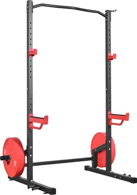Zdjęcie produktu dla SucceBuy Power Cage Squat Rack 454 kg nośność, wszechstronny sprzęt fitness do domowej siłowni z 4 uchwytami na taśmy, regulowanymi hakami J i prętami zabezpieczającymi do podciągania się i ćwiczeń z sztangą