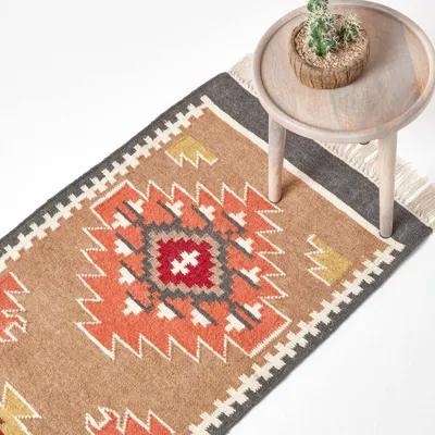 Produktbild von HOMESCAPES Kelim-Teppichläufer Jaipur 66x200 cm – Handwebteppich aus Wolle & Baumwolle