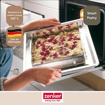 Obrázek produktu pro Rám na pečení Zenker výsuvný "Patisserie" nastavitelný rám na pečení dortů obdélníkový, od 27,5 - 52 cm x 18,5 - 43 cm, rám na pečení pro jednotlivé velikosti dortů a koláčů, množství: 1 kus