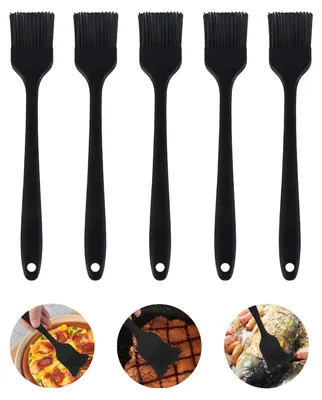 Image de Lot de 5 pinceaux de cuisine en silicone, 21 x 3,5 cm, pinceaux de cuisine, résistants à l'huile et à la chaleur, pinceaux pour barbecue, pour griller, cuire, mélanger et cuisiner (noir)