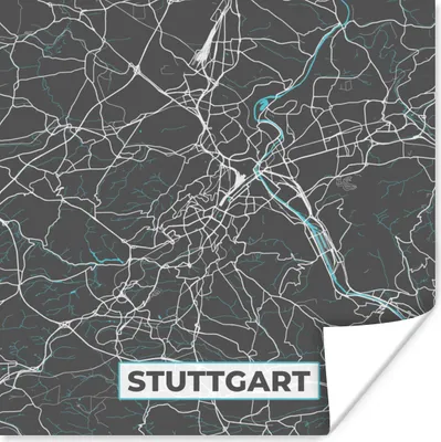 Produktbild von MuchoWow® Poster Blau - Deutschland - Karte - Stadtplan - Stuttgart 75x75 cm - Wand Dekoration