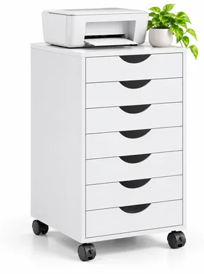 Imagen del producto de Relaxdays, archivador móvil con 7 cajones, dimensiones (alto x ancho x profundidad): 69 x 45 x 40 cm, mueble de oficina, archivador con ruedas, color blanco, Imagen generada por IA