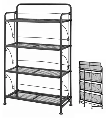 Produktbild von COSTWAY Blumenregal Metall, klappbares Pflanzenregal mit 4 verstellbaren Ablageflächen & Kippschutz, rostfreies Standregal, Pflanzentreppe 60x25x100cm