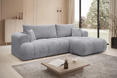 Produktbild von Ecksofa TREVIO Rechts in Hellgrau Stoff POSO 260 × 93 x 165 cm – Modernes Designsofa mit Ottomane
