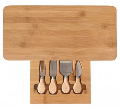Produktbild von Kinghoff Schneidebrett KH-1567 für Käsepräsentation Naturbambus 40 x 19,5 x 3,2 cm mit Käsemesser Set