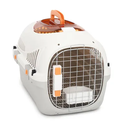 Produktbild von SNOEKIE Katzen Transportbox mit 2 Öffnungen, 49,5 x 32 x 32,6 cm, Haustierbox für Katzen & kleine Hunde, mit Dachöffnung, Fronttür, Metallgittertür