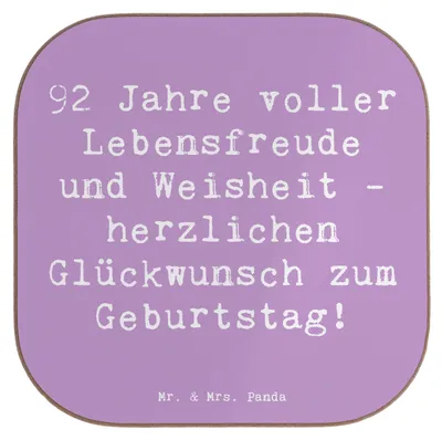 Produktbild von Mr. & Mrs. Panda Untersetzer für Gläser Spruch 92. Geburtstag - Lavendeltraum - Geschenk, Tasse, Geschenkideen, Holzuntersetzer, Coaster, Lebenserfahrung, Happy Birthday