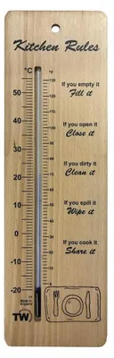 Produktbild von Holz-Küchenzimmerthermometer 380 mm, Wandthermometer, präzise Innenraummessung, Küchenregeln
