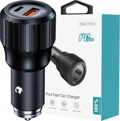 Immagine prodotto di Choetech 63W Dual USB-C 45w+ USB-A 18w fast car charger (black)
