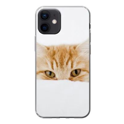 Produktbild von MuchoWow® Handyhülle Schutzhülle Hülle für iPhone 12 Katze - Rot - Weiß - Mädchen - Jungen - Kind Silikon Softcase Handy Hülle - Schutzhülle