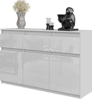 Produktbild von FURNICA - NOAH - Kommode / Sideboard mit 3 Schubladen und 3 Türen - Weiß Matt / Weiß Gloss H75cm B120cm T35cm