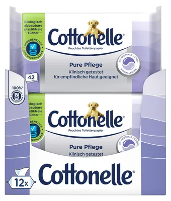 Produktbild von Cottonelle feuchtes Toilettenpapier, Pure Pflege, ultra-sensitiv, 12x42 T.