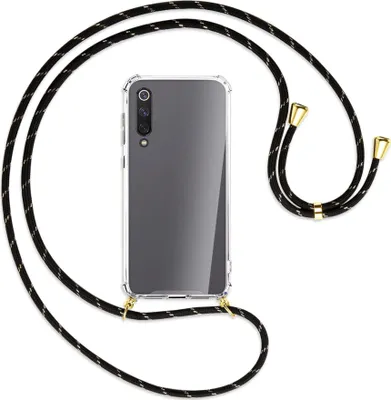 Produktbild von Handykette Backcover-Schutzhülle mit Band (Metall goldfarben) für Xiaomi Mi 9 SE - schwarz/gold
