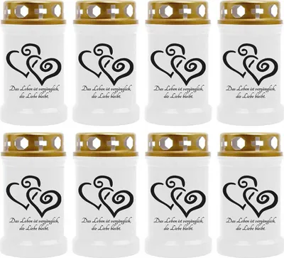 Produktbild von Grabkerze Weiß 8er Pack, Brenndauer: 40 Stunden ( je Kerze ), Motiv: Herz