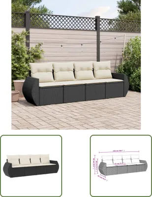 Produktbild von The Living Store 4-tlg. Garten-Sofagarnitur mit Kissen Schwarz Poly Rattan