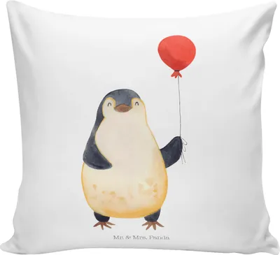 Produktbild von Mr. & Mrs. Panda kuschelkissen 40x40 Pinguin Luftballon - Weiß - Geschenk, Liebe, Pinguine, kissen bedruckt, Deko, Glück, Jahrmarkt, Fröhlich, Kirmes, zier