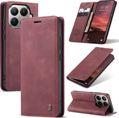 Produktbild von Hülle für Xiaomi 15T Pro Retro Kunstledertasche mit Standfunktion Schutzhülle Rot