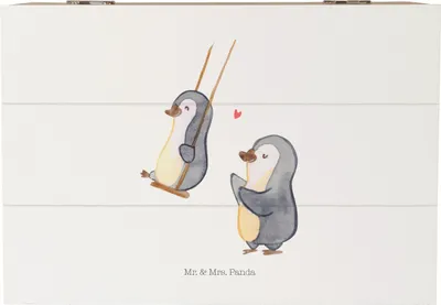 Produktbild von Mr. & Mrs. Panda Holzkiste Pinguin Oma schaukeln 22 x 15 cm - Weiß - Geschenk, fotobox, Großmutter, truhe holz, Box, Muttertag, für, Omi, Holztruhe, geschenkkiste