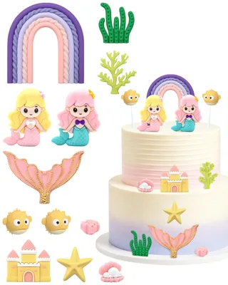 Produktbild von Meerjungfrau Tortendeko Set - 3D Cake Topper - Tortendekoration für Kuchen und Torten