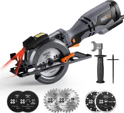 Obrázok produktu pre TACKLIFE TCS115A, minikotúčová píla, 5,8 A, 3500 ot/min, kovová rukoväť, 6 kotúčov (4-3/4 palca a 4-1/2 palca), hĺbka rezu 90° (1-11/16 palca), 45° (1-3/8 palca), laserové vedenie kotúčovej píly na drevo, mäkké kovy, plasty