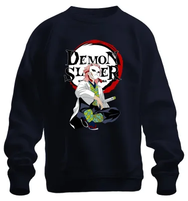 Imagen del producto de Máscara de anime Demon Slayer, Sabito, Kimetsu no Yaiba. Sudadera con cuello redondo, diseño uni, color azul marino, talla XL