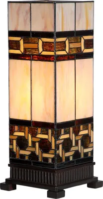 Immagine prodotto di LumiLamp 5LL-6360, lampada da tavolo in stile Tiffany, beige e marrone, 44 cm, attacco E27, realizzata in vetro e resina