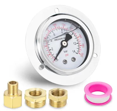 Imagen del producto de Manómetro de montaje con brida, 60 mm, 0-14 bar, conexión de 1/4" BSP, con reductores, para medición de presión