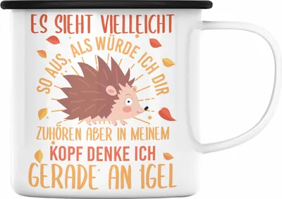 Produktbild von Trendation -  Lustige Igel Grafik Emaille Tasse für Igel Liebhaber als Geschenk (Schwarz)