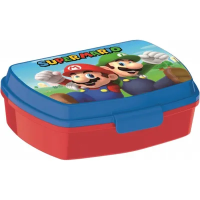 Zdjęcie produktu dla Pudełko na kanapki Super Mario plastikowe czerwone niebieskie (17 x 5,6 x 13,3 cm)