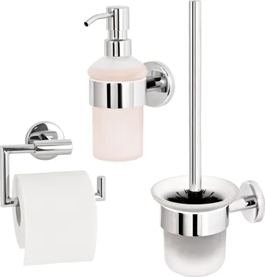 Immagine prodotto di bremermann serie bagno LUCENTE set di 3 - portarotolo, set da toilette e dispenser di sapone, in acciaio inox cromato