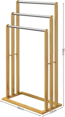 Image de 2x Porte-serviettes en bambou sur pied avec 3 barres Support pour serviettes Étagère de salle de bain