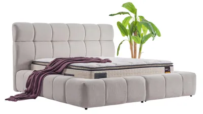 Zdjęcie produktu dla Solidne łóżko z obszernym designem i wysokim, szerokim zagłówkiem w kolorze szarym